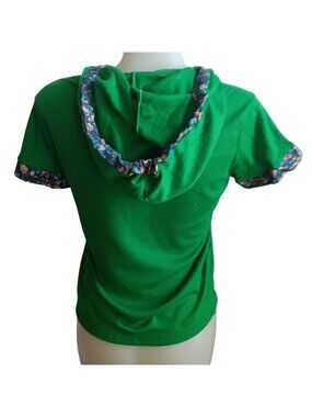 True Vintage Medium Hoodie Top 1970's Green Short-Sleeve Floral Single Stitch